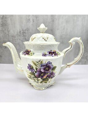 Crown Dorset Teapot Staffordshire Ceramics Violet Floral White Purple VL5125